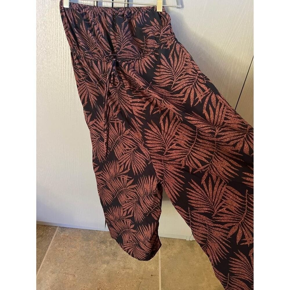 Strapless Boho Jumpsuit Tropical Palm Leaf Print XXS Black Nordstrom New Smocked - Picture 2 of 5